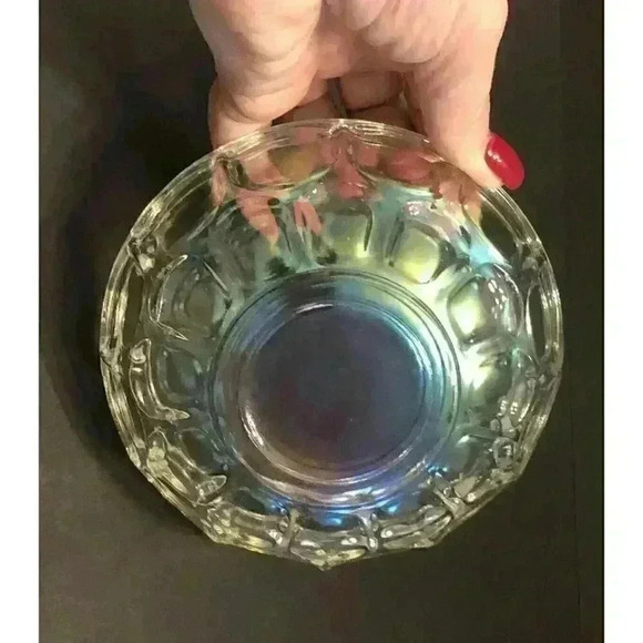 VTG Federal Yorktown Clear Iridescent Carnival Glass Bowl Grannycore Scalloped - Picture 12 of 15